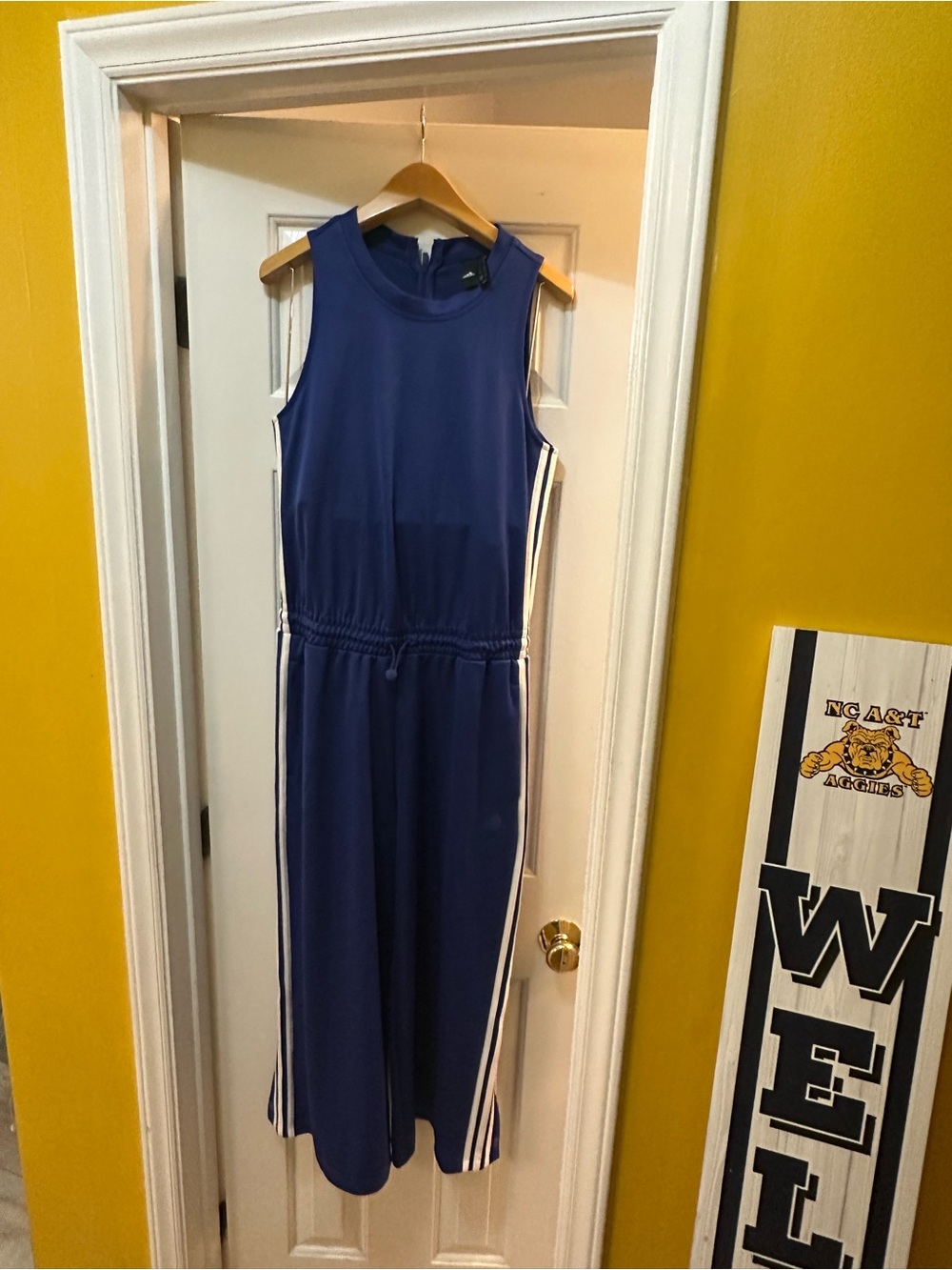 adidas Royal Blue Sleeveless Midi Dress with White Side Stripes